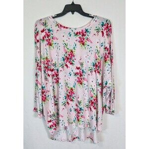 Crown & Ivy Plus 4X Blush Pink Floral Baby Terry Tunic Top Soft Stretch
